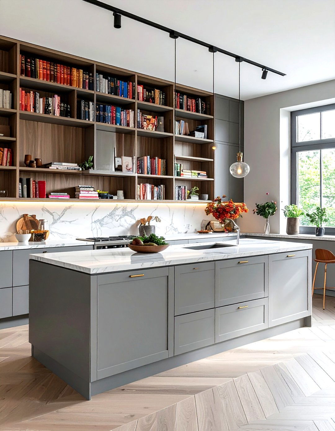Kitchen island bookshelf - 30 maximalist kitchen ideas
