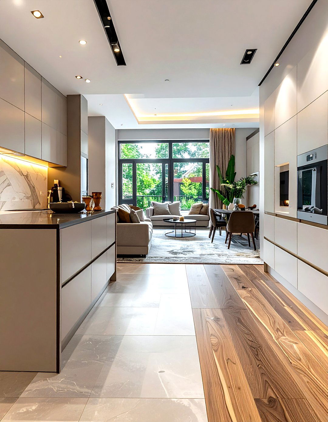 Kitchen living room flooring transition - 30 kitchen living room combo ideas