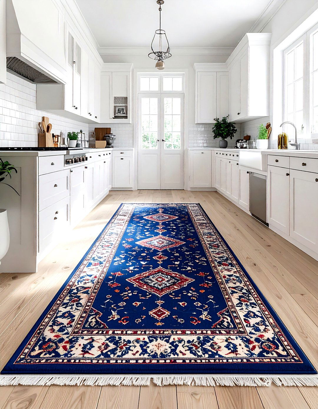 Kitchen runner rug - 30 white kitchen decor ideas