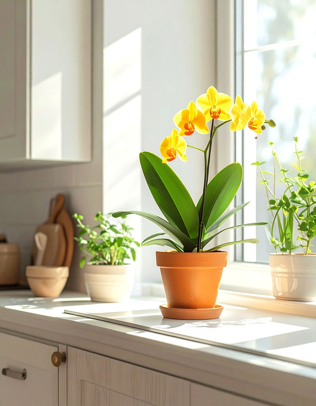 Kitchen windowsill orchid - 30 orchid decor ideas