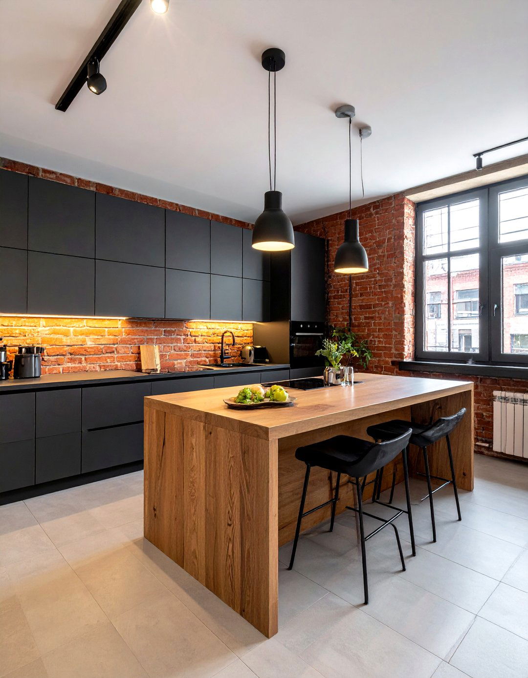Kitchen with exposed brick wall - 30 open plan kitchen ideas
