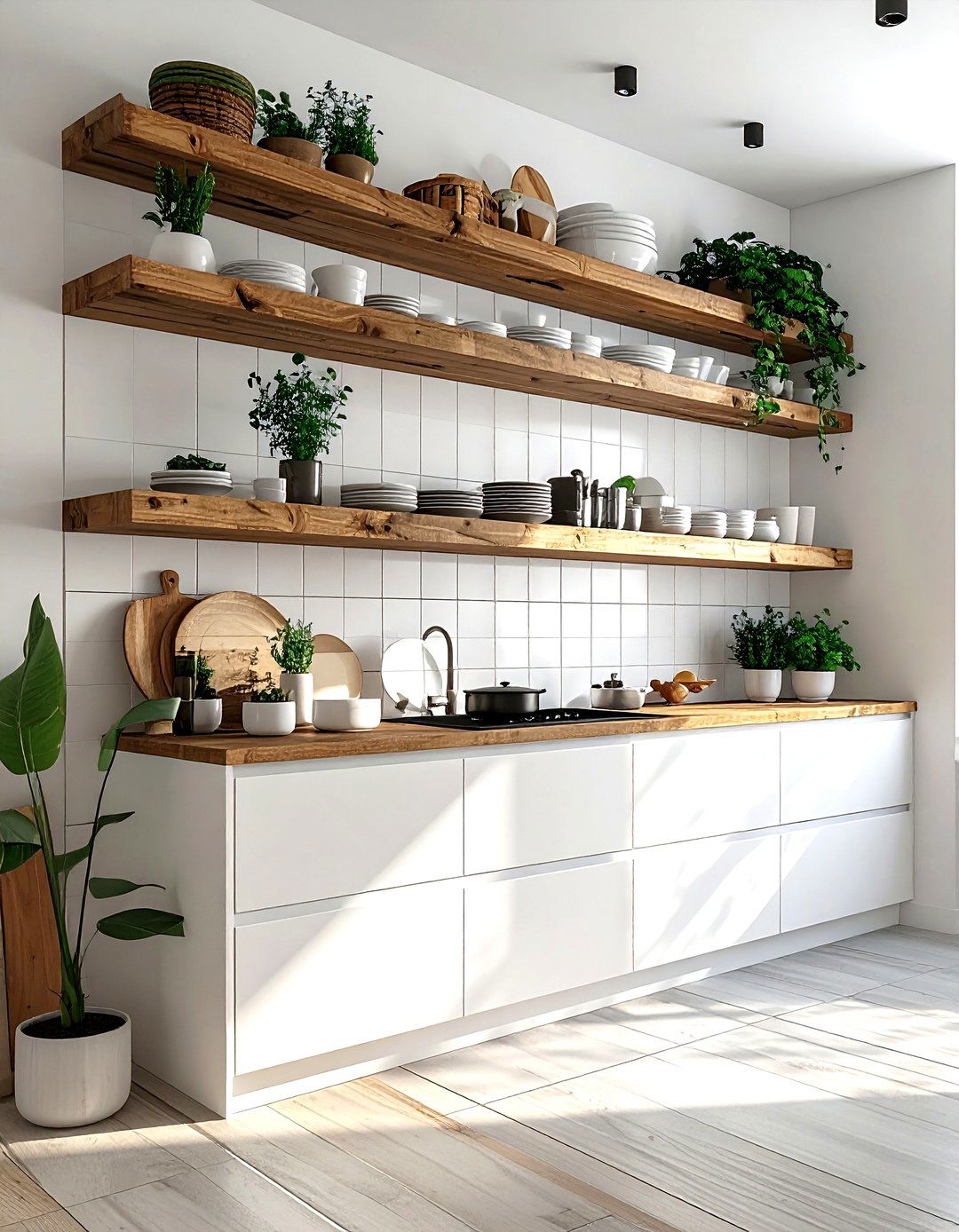 Kitchen with floating shelves - 30 kitchen reconfiguration ideas