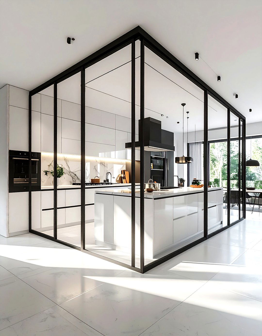 Kitchen with internal glass partitions - 30 natural light kitchen ideas