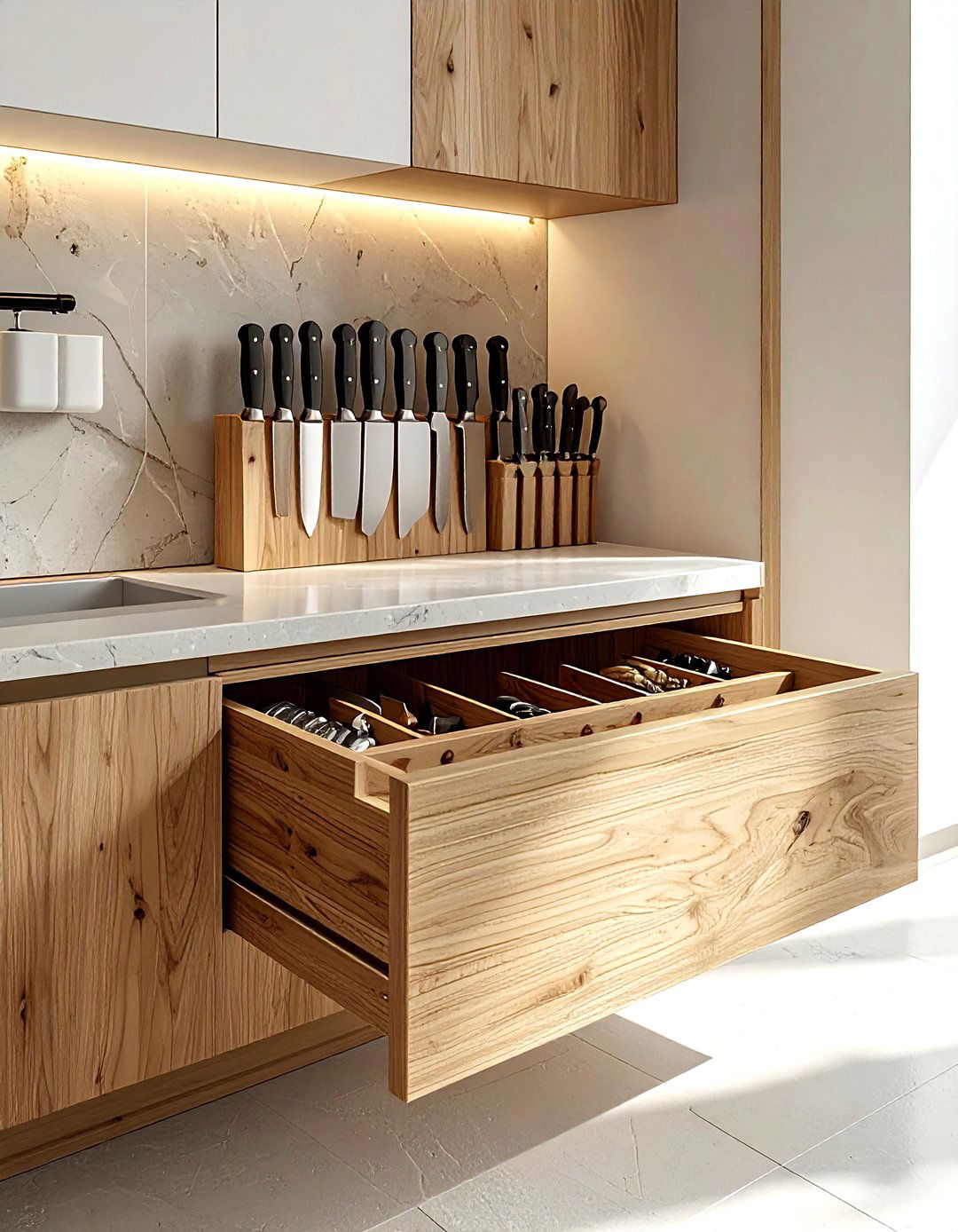 Knife drawer block - 30 kitchen cabinet storage ideas