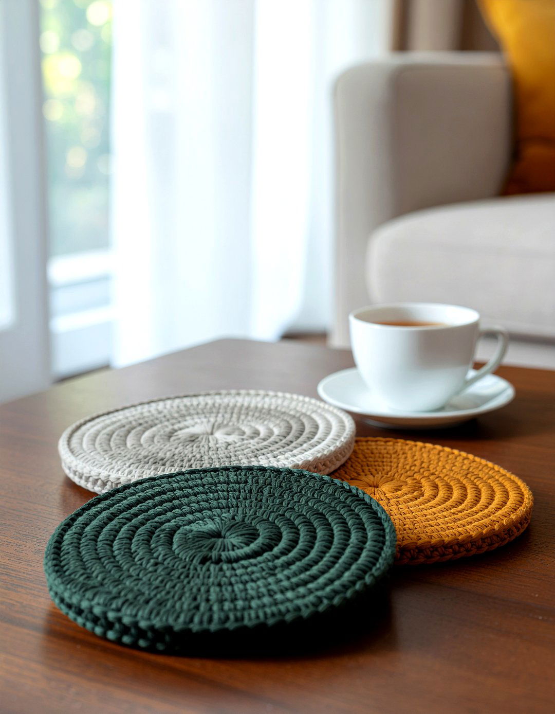 Knit coaster set - 30 knitted living room ideas