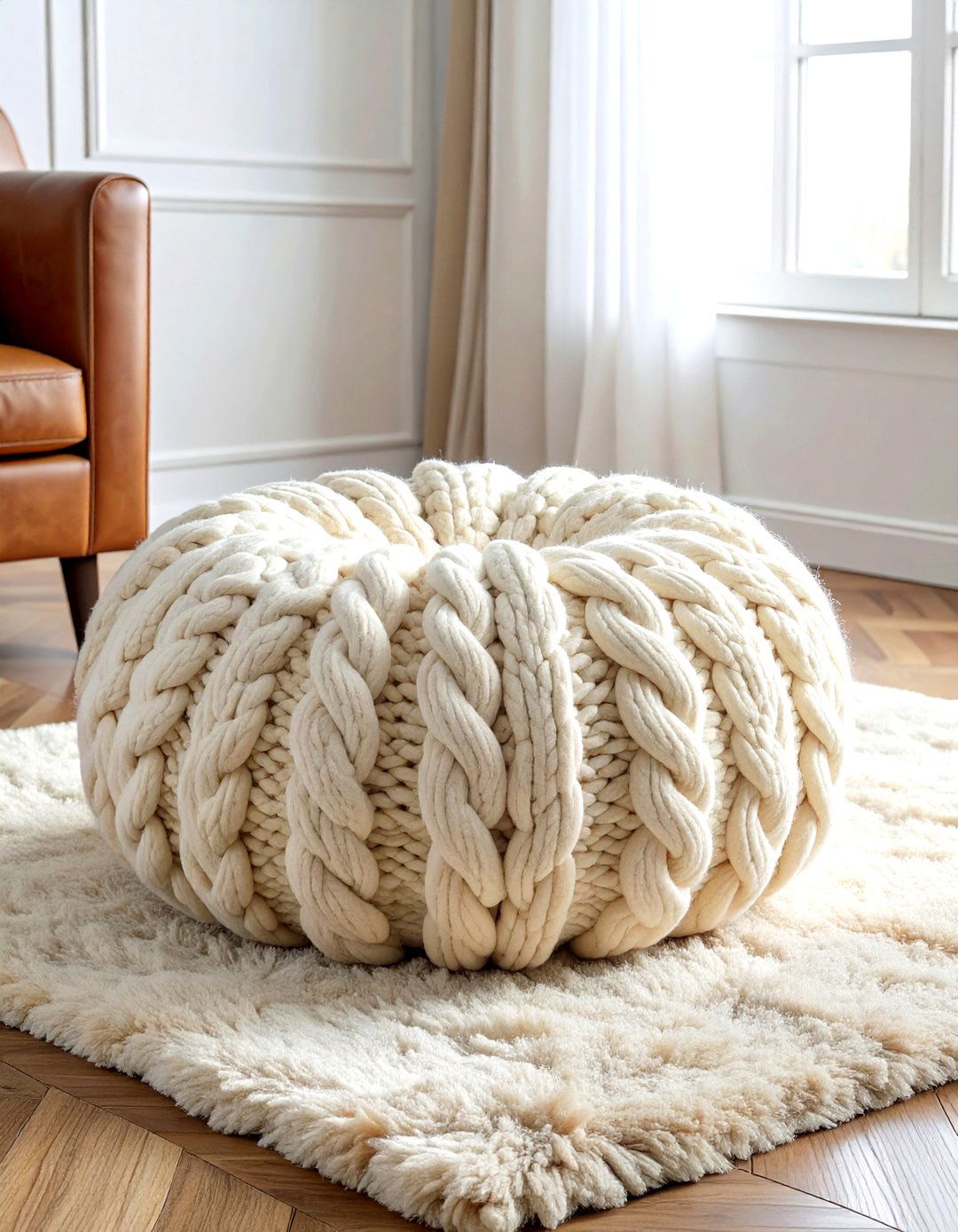 Knitted bean bag pouf - 30 living room bean bag ideas