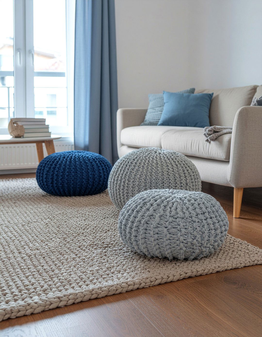 Knitted floor cushion - 30 knitted living room ideas