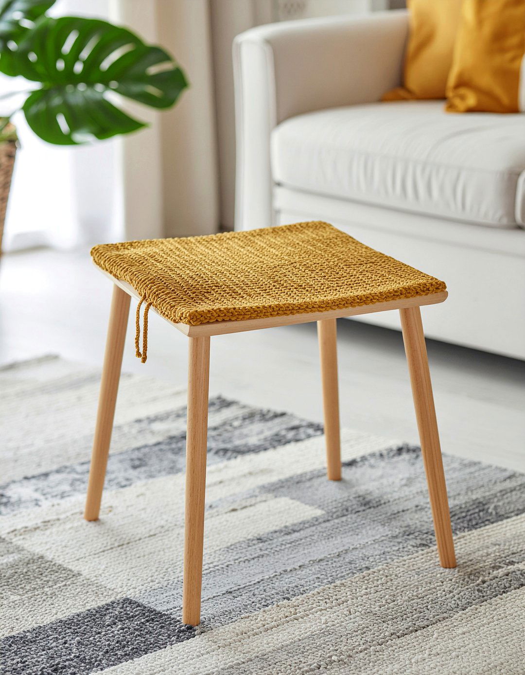 Knitted stool topper - 30 knitted living room ideas