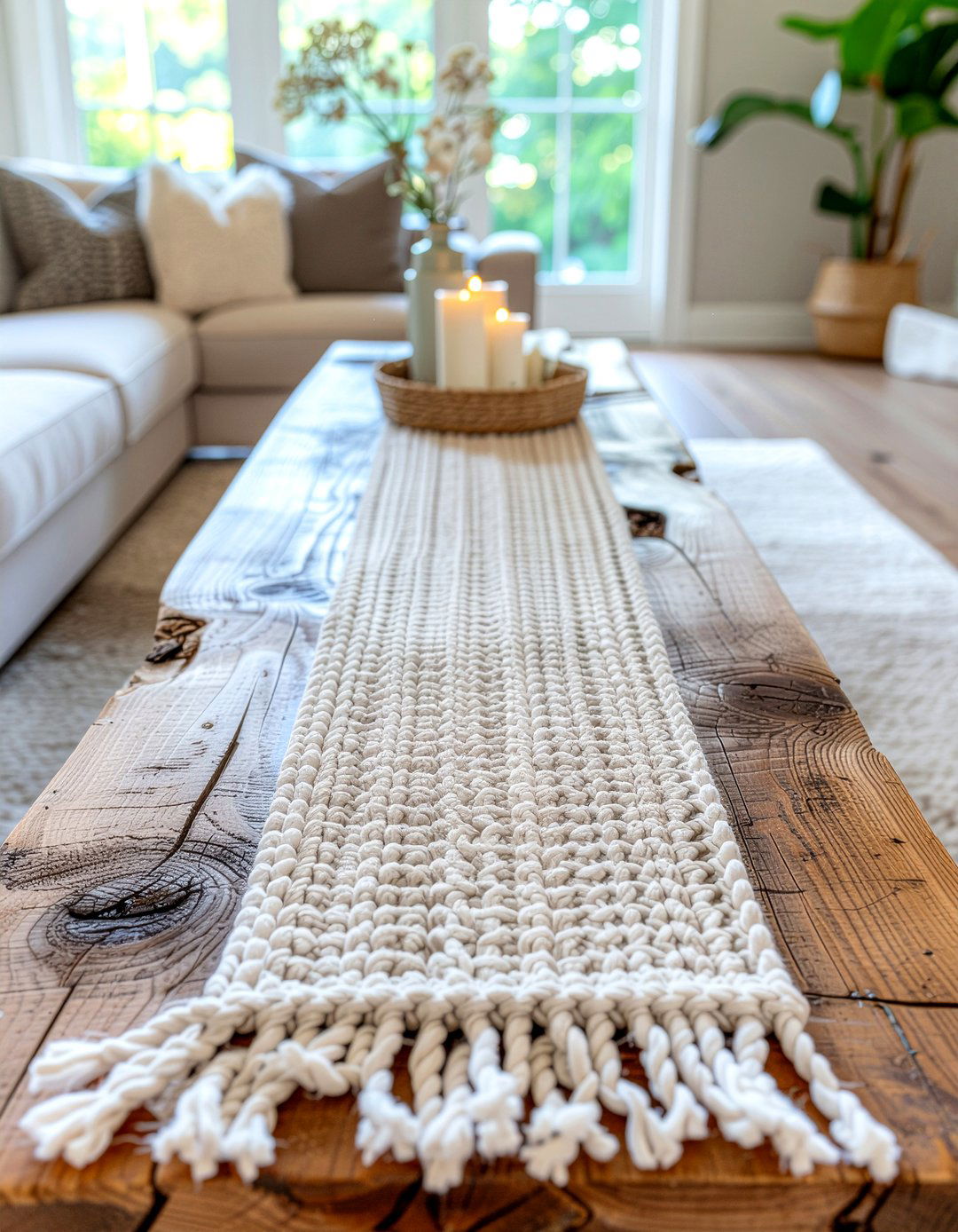 Knitted table runner - 30 knitted living room ideas