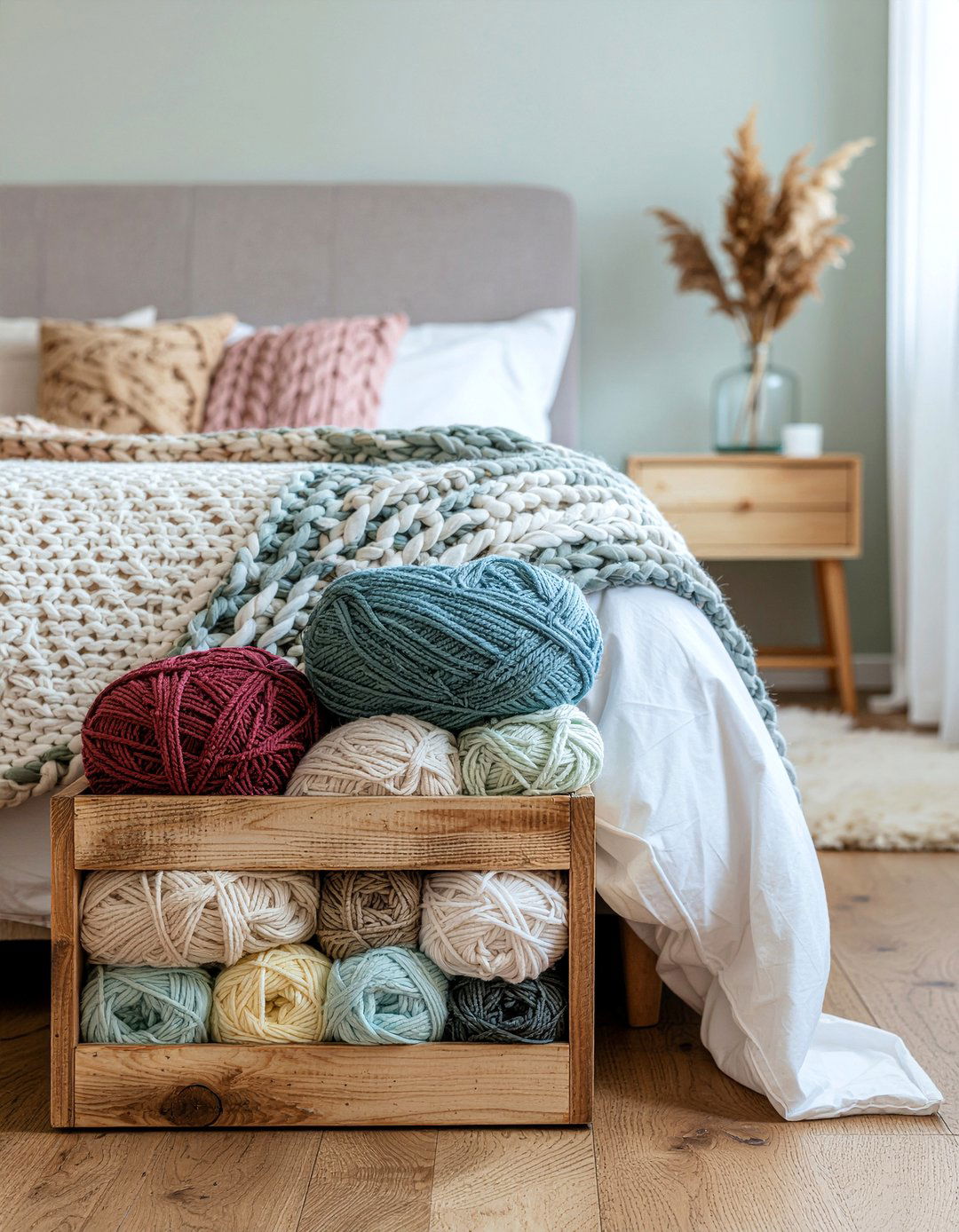 Knitting basket storage - 30 bedroom hobby display ideas