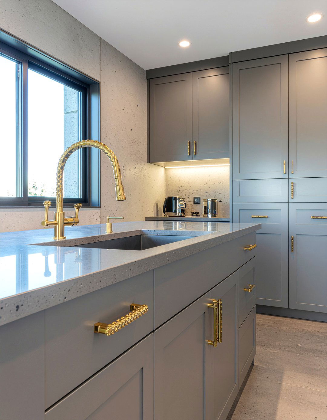 Knurled gold cabinet hardware - 30 gold kitchen hardware ideas