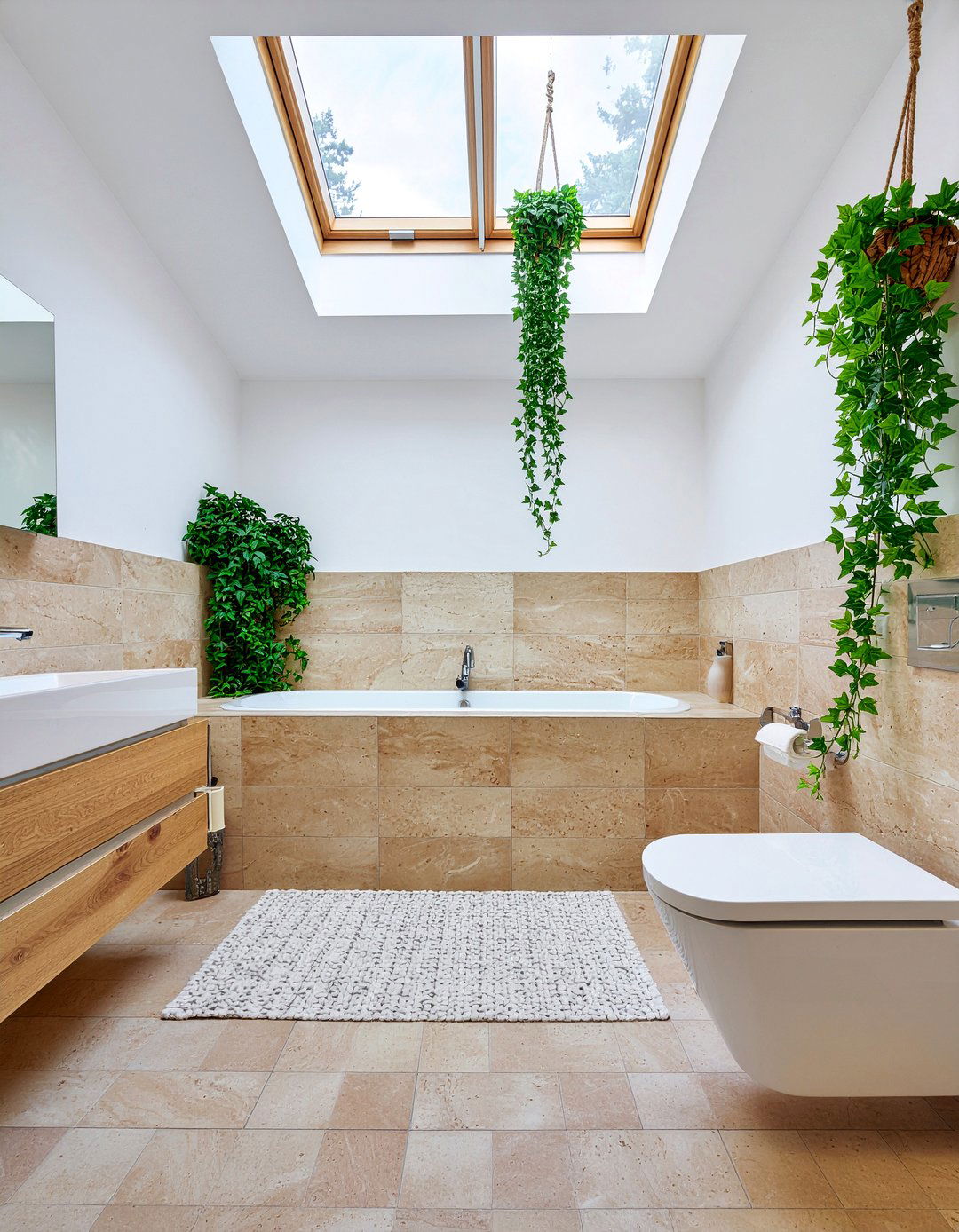 L shaped bathroom with skylight and greenery - 30 L-shaped bathroom layout ideas