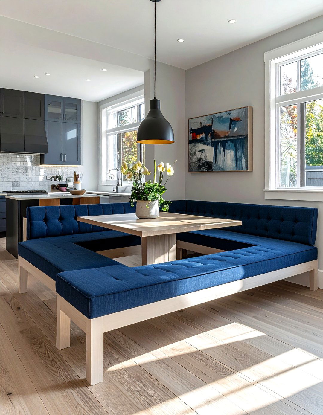 L shaped dining bench - 30 tufted banquette dining ideas