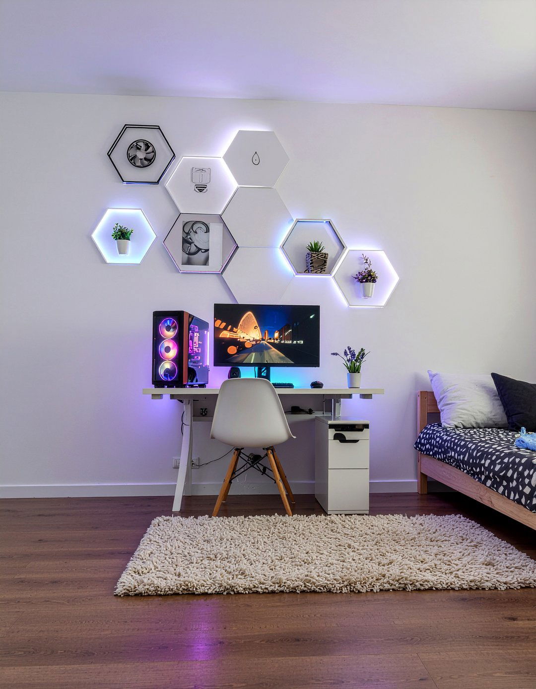 LED Hexagon Wall Lights - 30 esports bedroom ideas