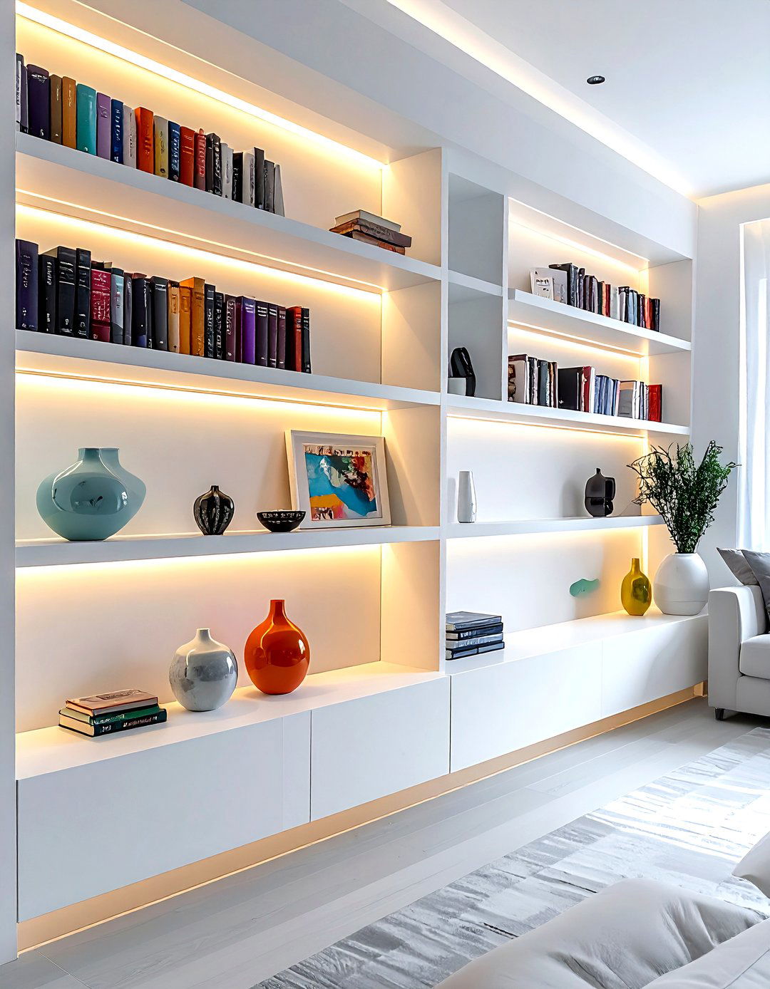 LED Strip Lighting For Shelves - 30 living room layered lighting ideas