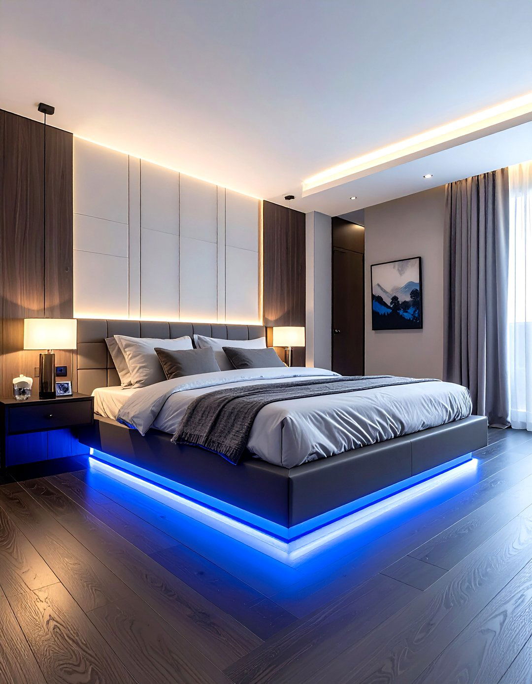 LED strip under bed - 30 bedroom layered lighting ideas