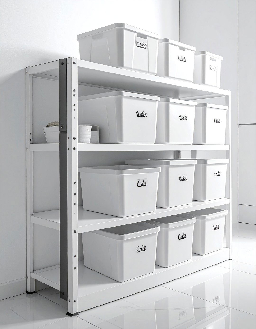 Labeled Bin Storage Unit - 30 laundry room storage ideas