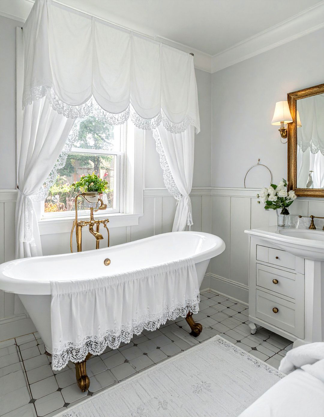 Lace Trim Valance - 30 bathroom valance ideas