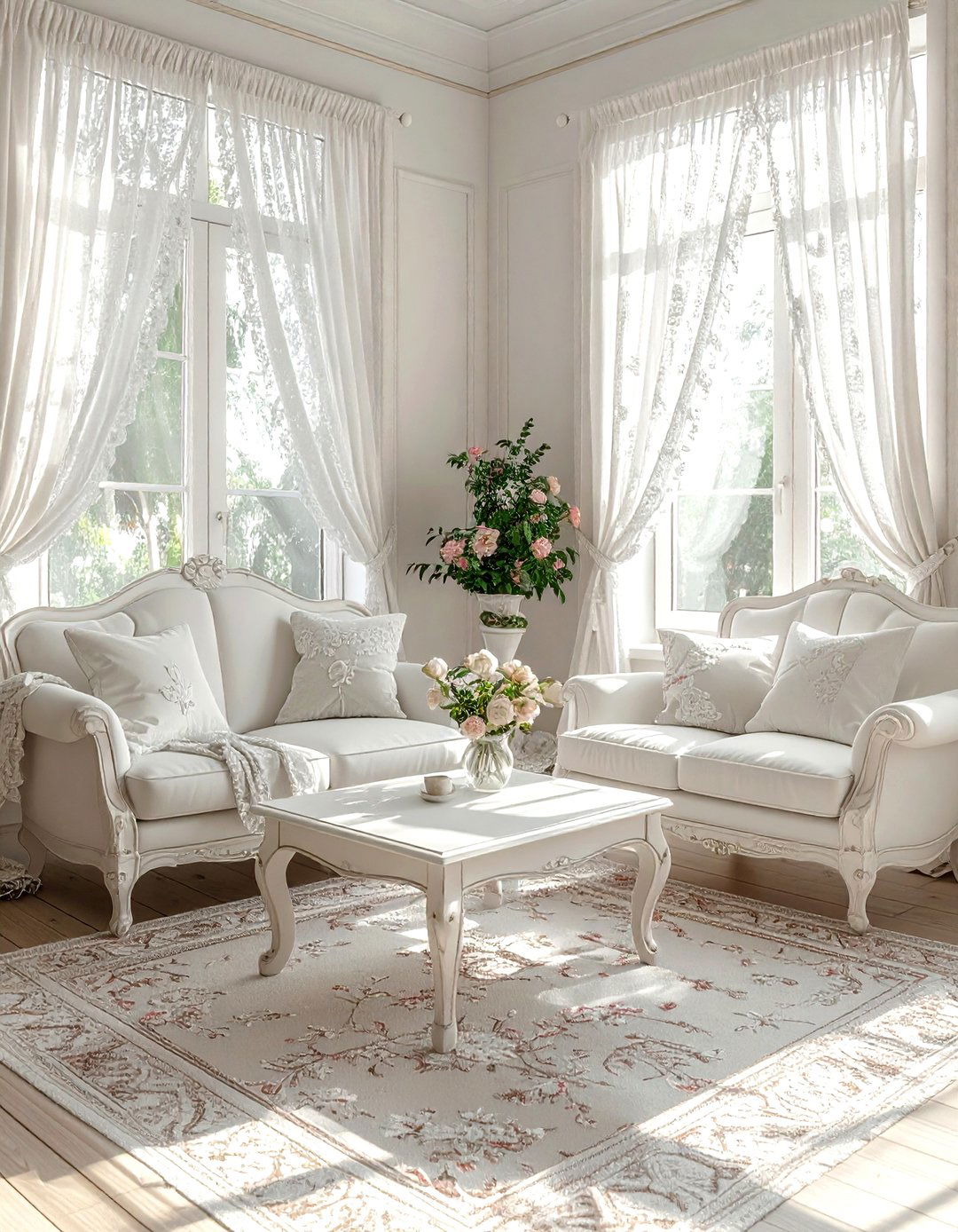 Lace curtains - 30 living room window treatment ideas