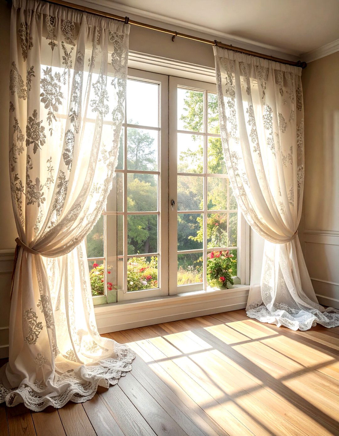 Lace window curtains - 30 French cottage dining room ideas