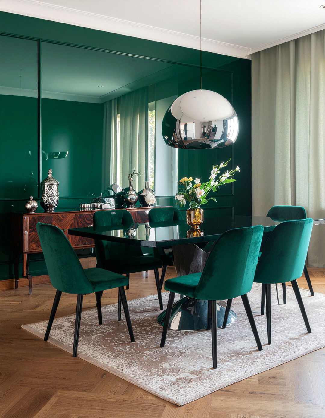 Lacquered Wall Finish - 30 maximalist dining room ideas