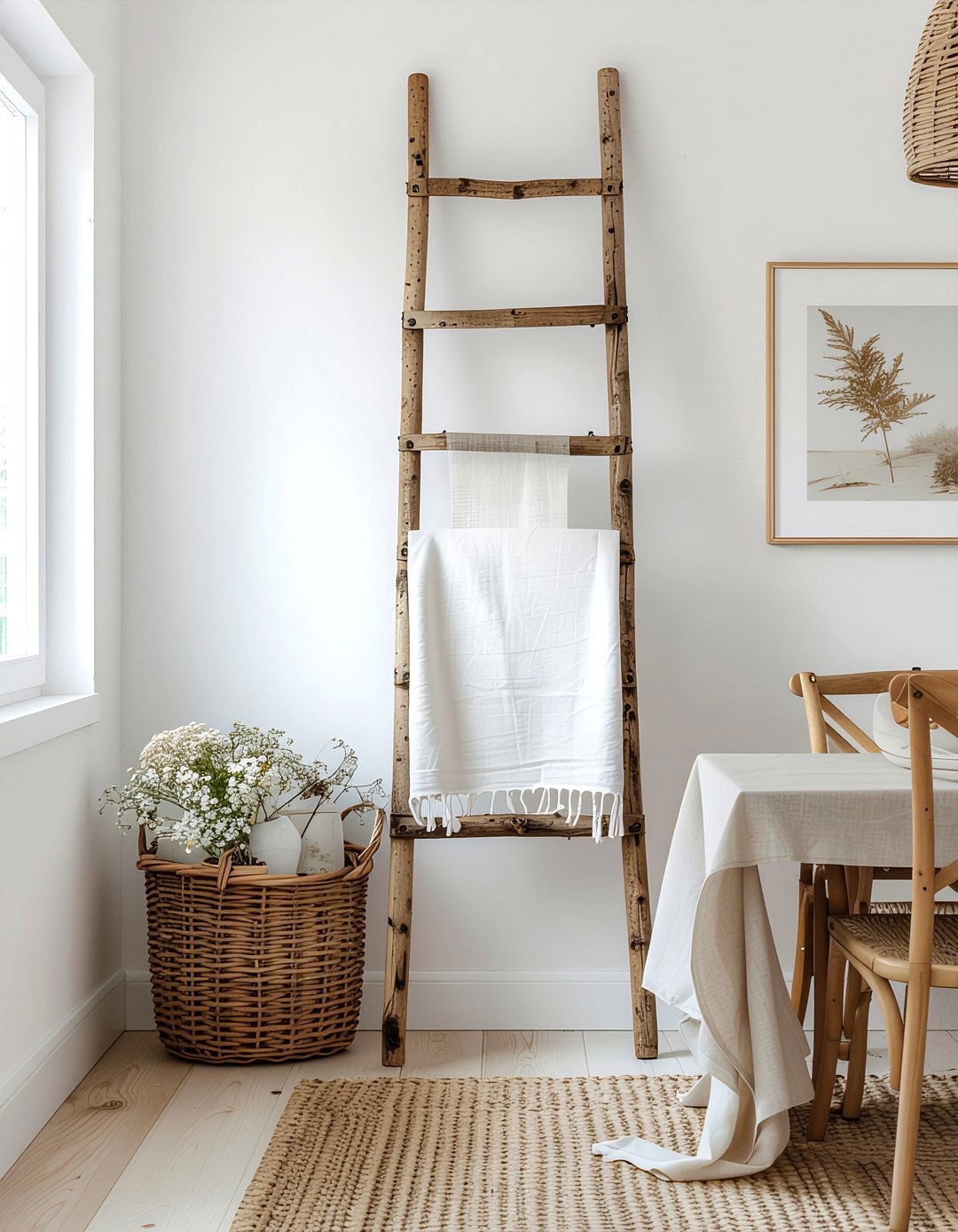 Ladder Blanket Rack - 30 DIY dining room decor ideas