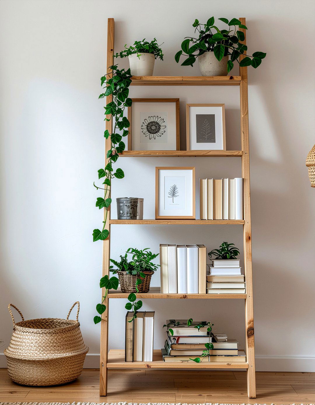 Ladder Bookshelf - 30 cheap living room furniture ideas