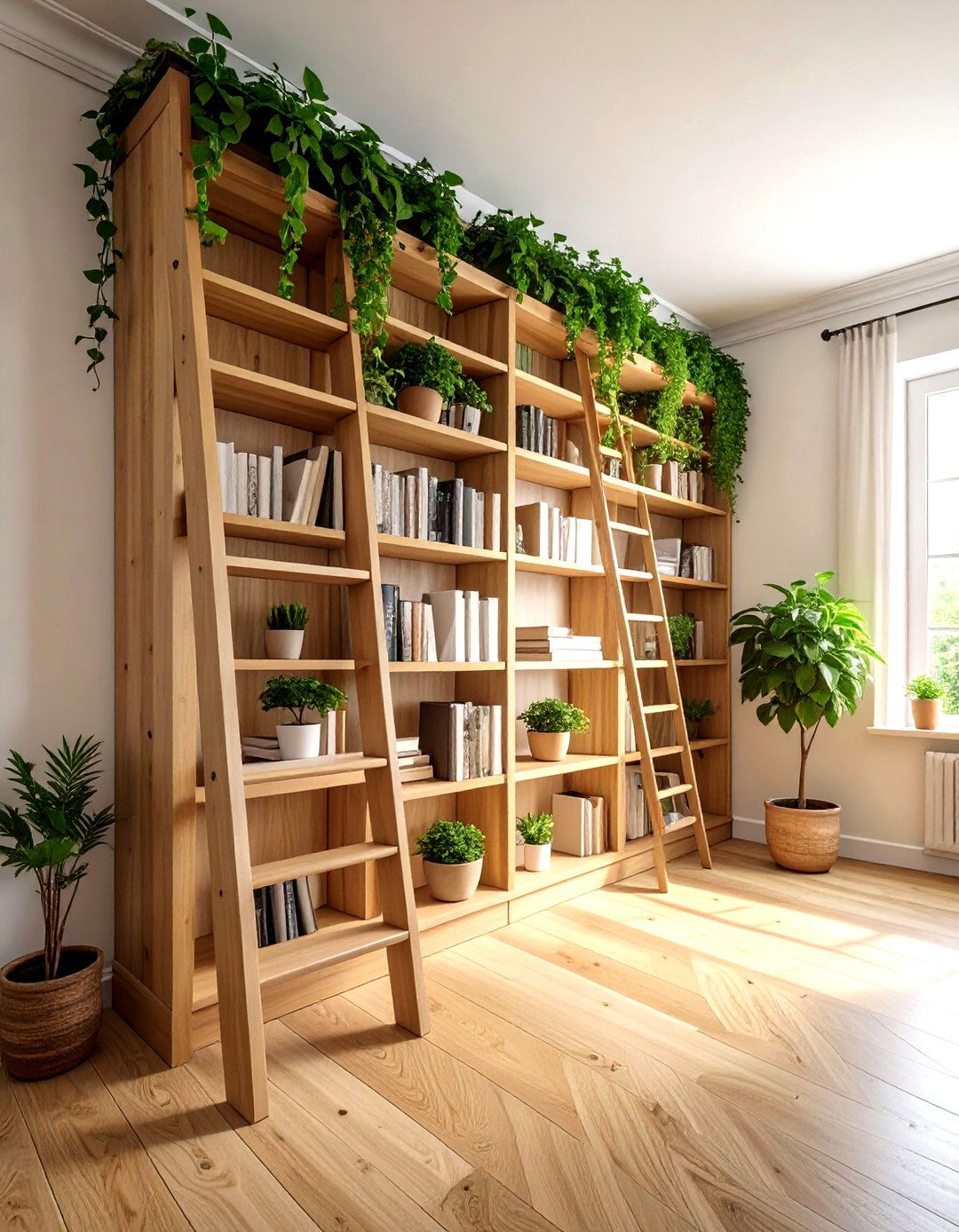 Ladder Bookshelf - 30 living room space saving ideas