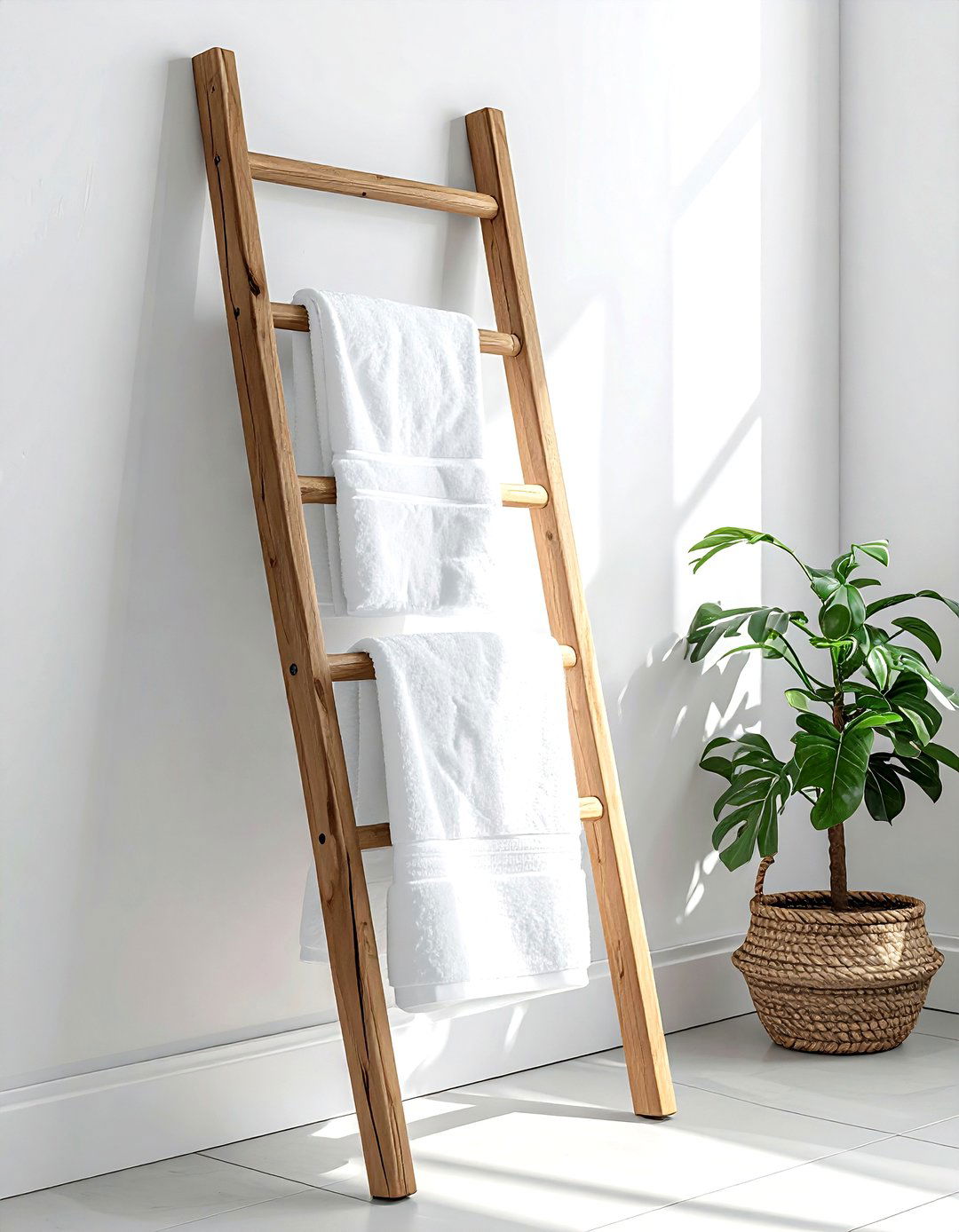 Ladder Corner Towel Rack - 30 bathroom corner shelving ideas