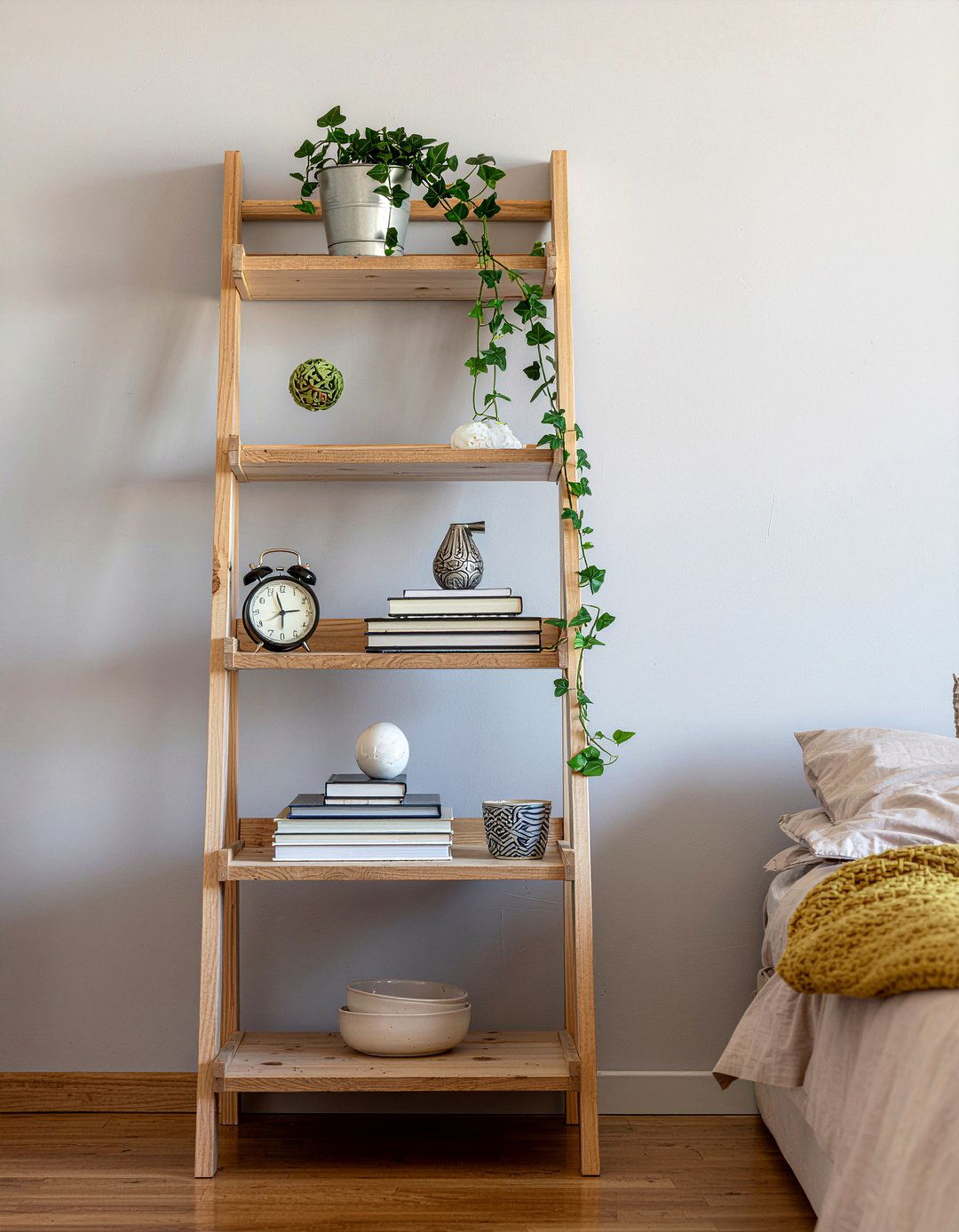 Ladder Shelf - 30 bedroom hacks