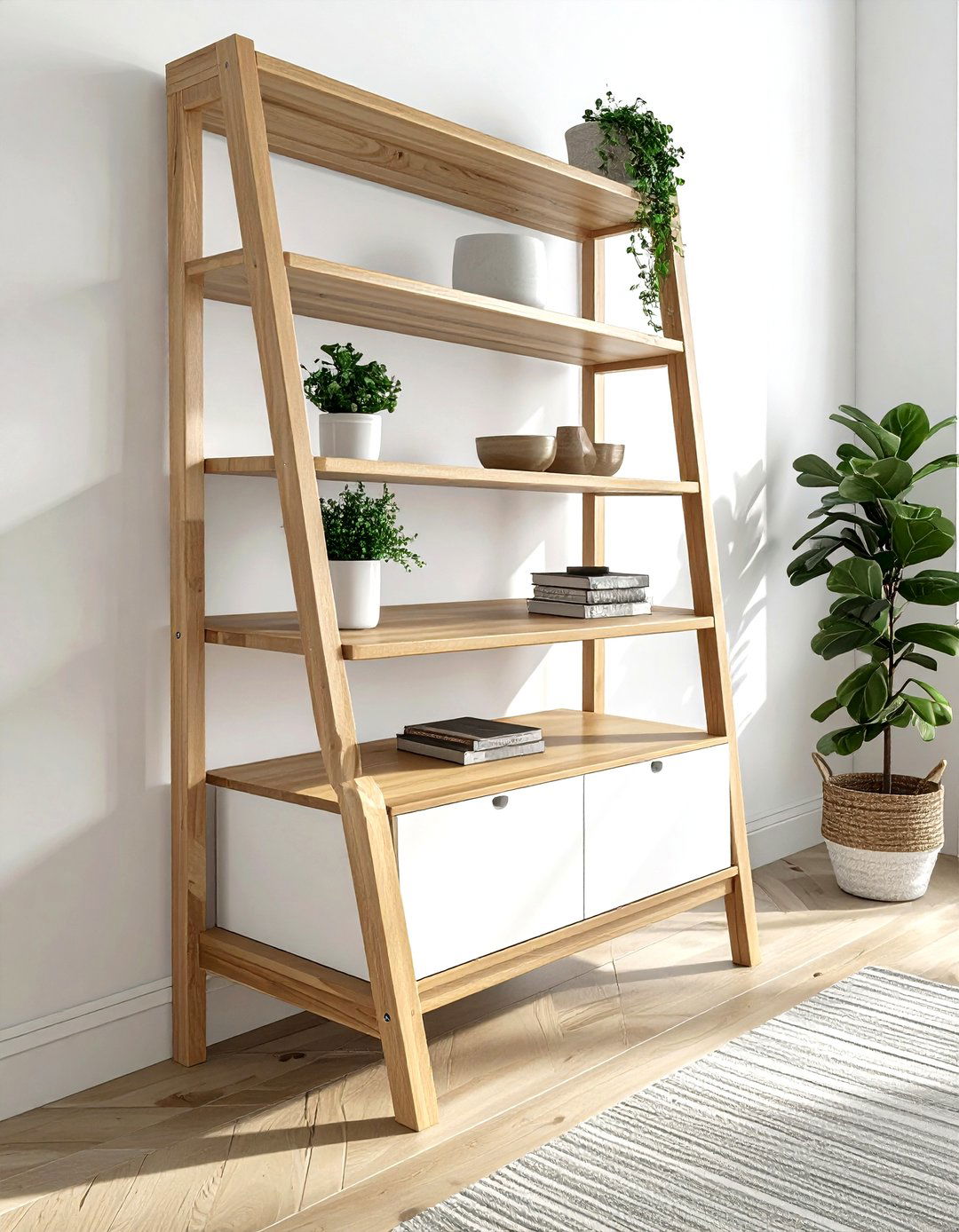 Ladder Shelf Drawer - 30 living room hidden storage ideas