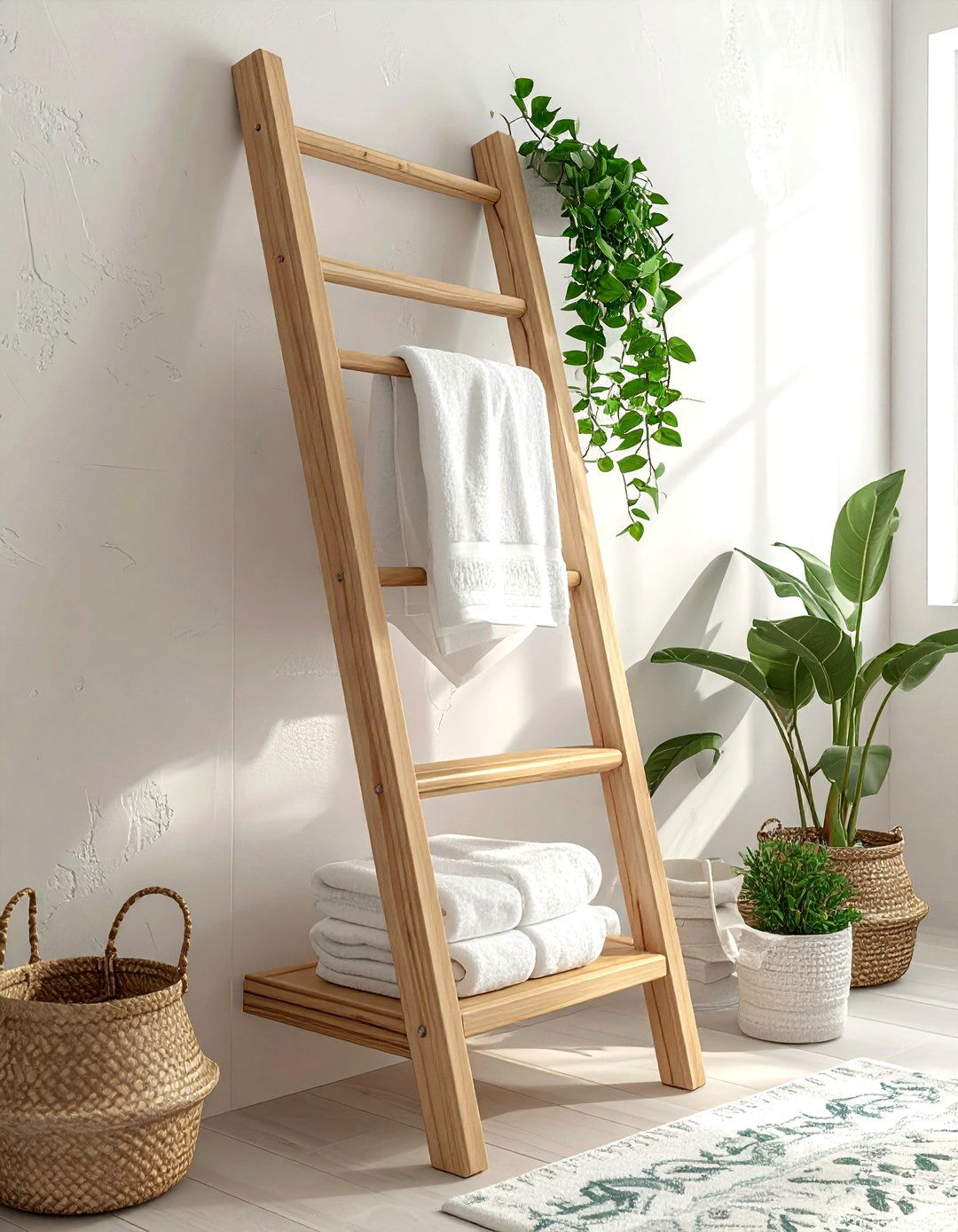 Ladder Shelf Storage - 30 bathroom cabinet storage ideas
