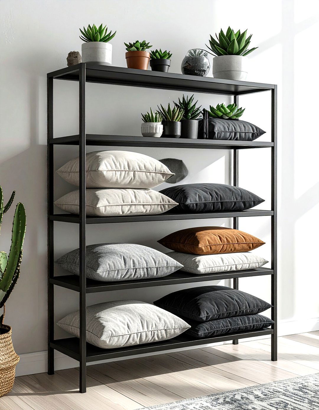 Ladder Shelf Unit - 30 living room pillow storage ideas