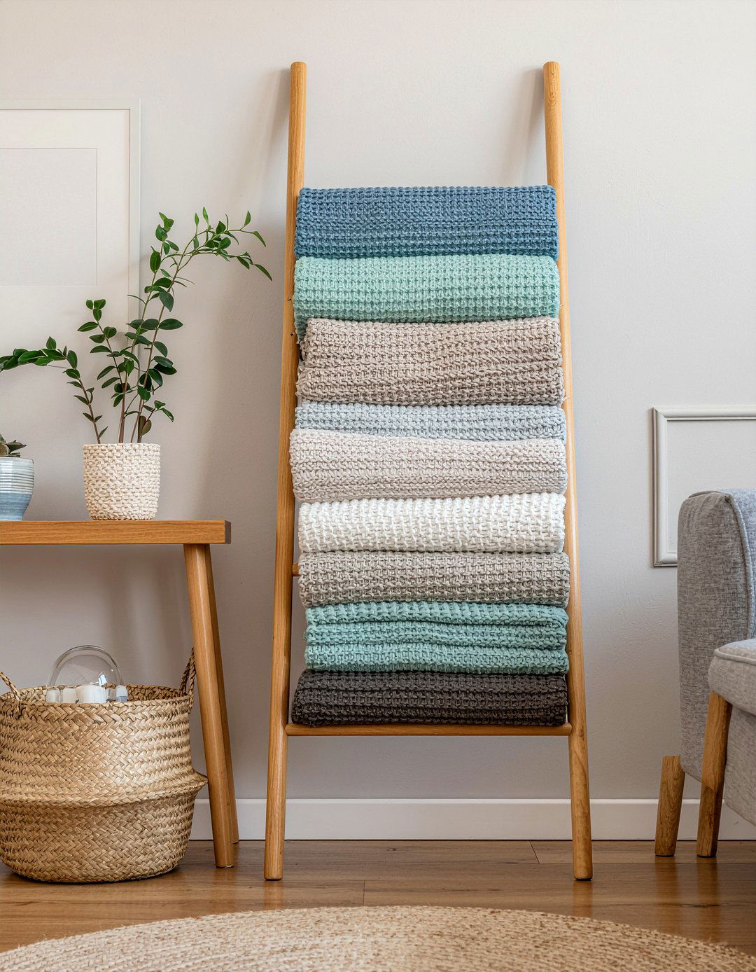 Ladder Towel Rack - 30 cheap living room ideas