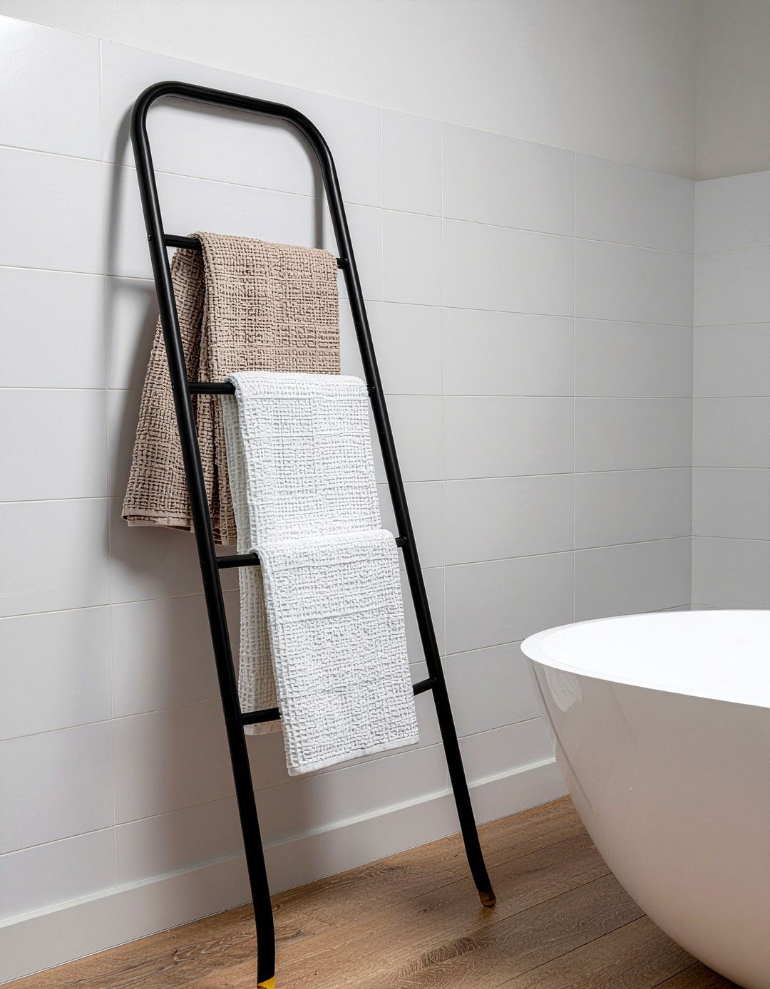 Ladder Towel Rack - 30 bathroom DIY storage ideas