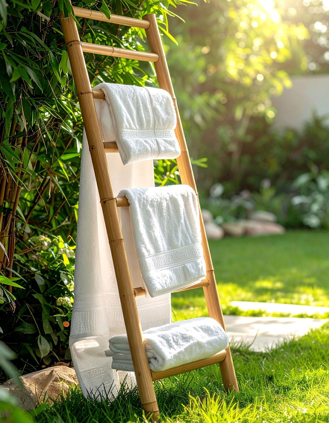 Ladder Towel Rack - 30 bathroom hanging storage ideas