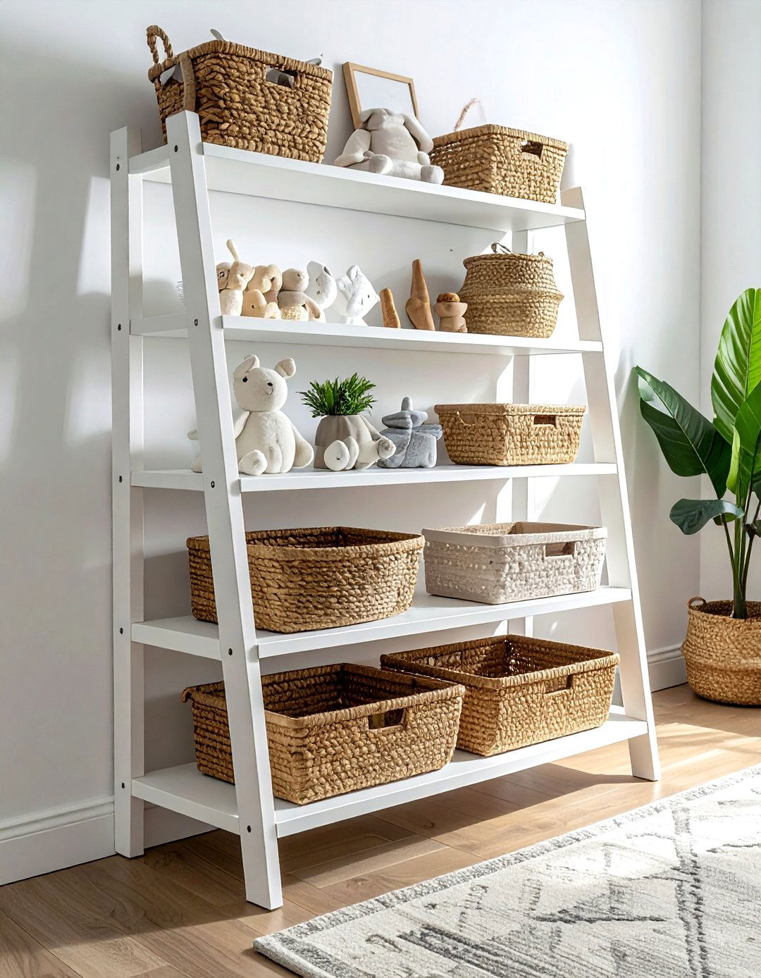Ladder nursery storage shelf - 30 nursery shelf ideas