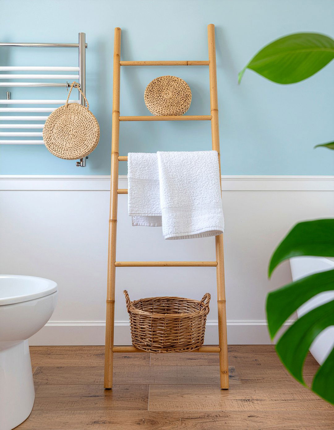 Ladder shelf bathroom - 30 bathroom shelving unit ideas