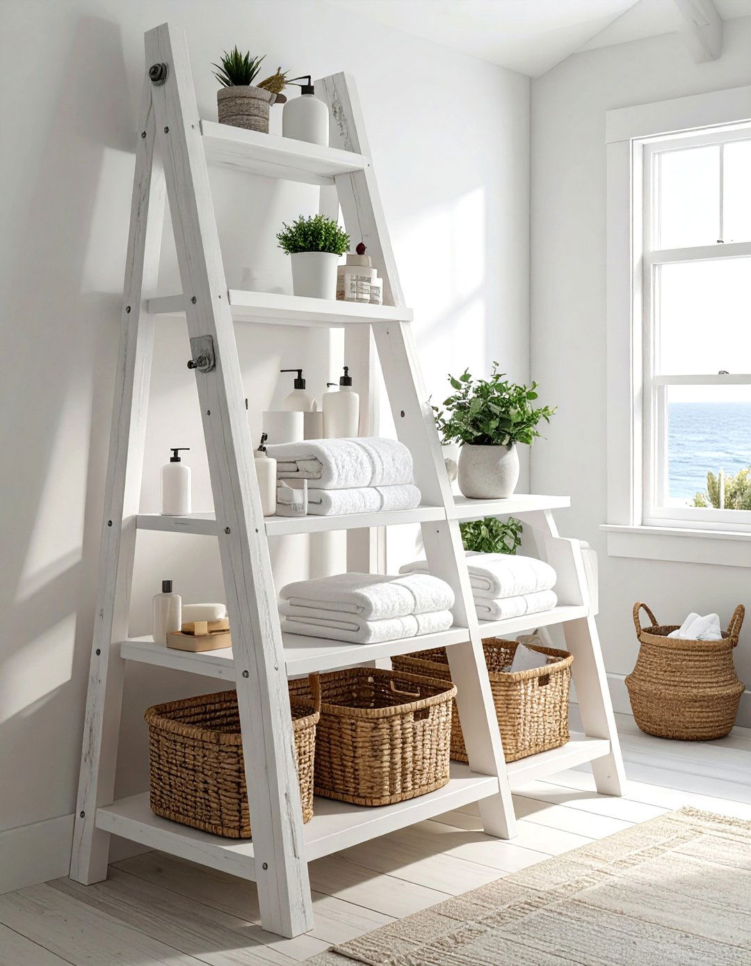 Ladder shelf for bathroom - 30 bathroom wall shelving ideas