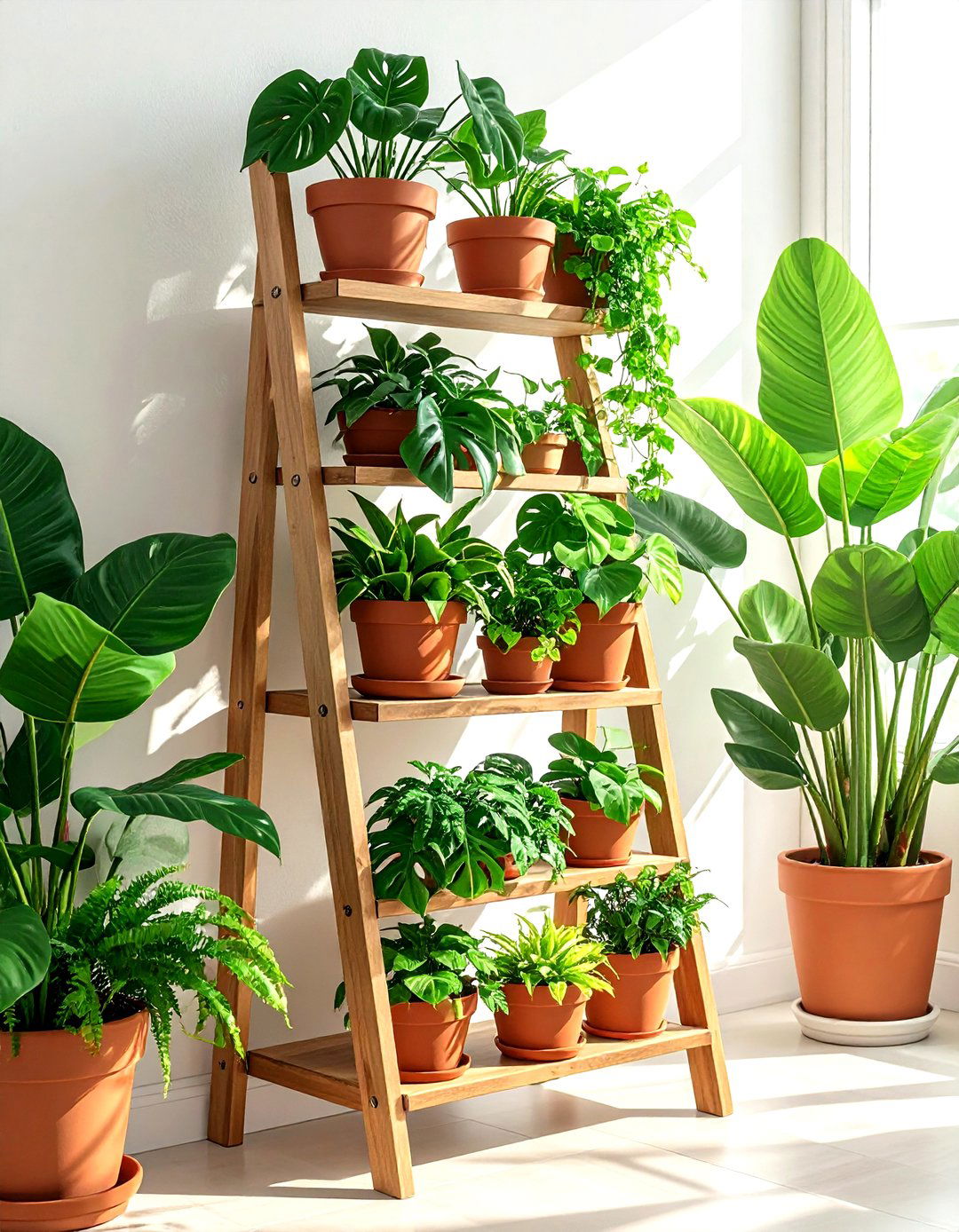Ladder shelf for plants - 30 living room ladder shelf ideas