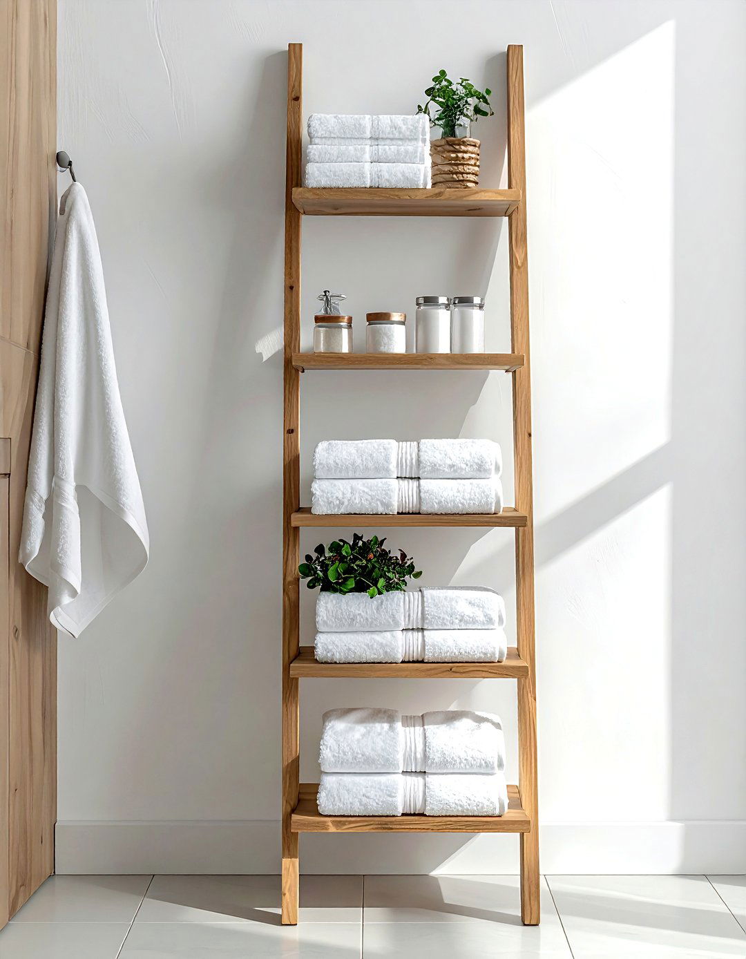 Ladder shelf storage - 30 renter-friendly decor ideas