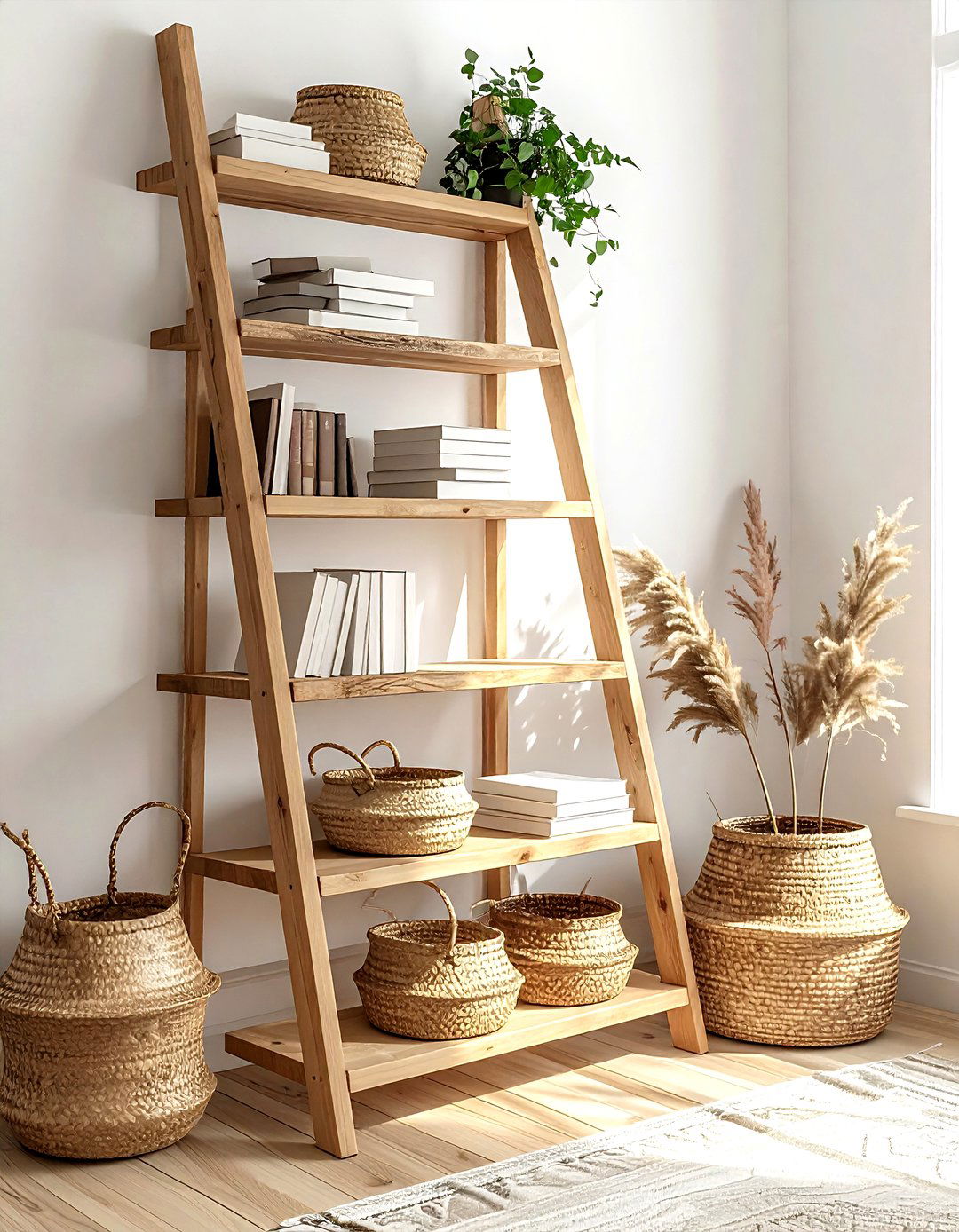 Ladder shelf unit - 30 living room wall shelving ideas