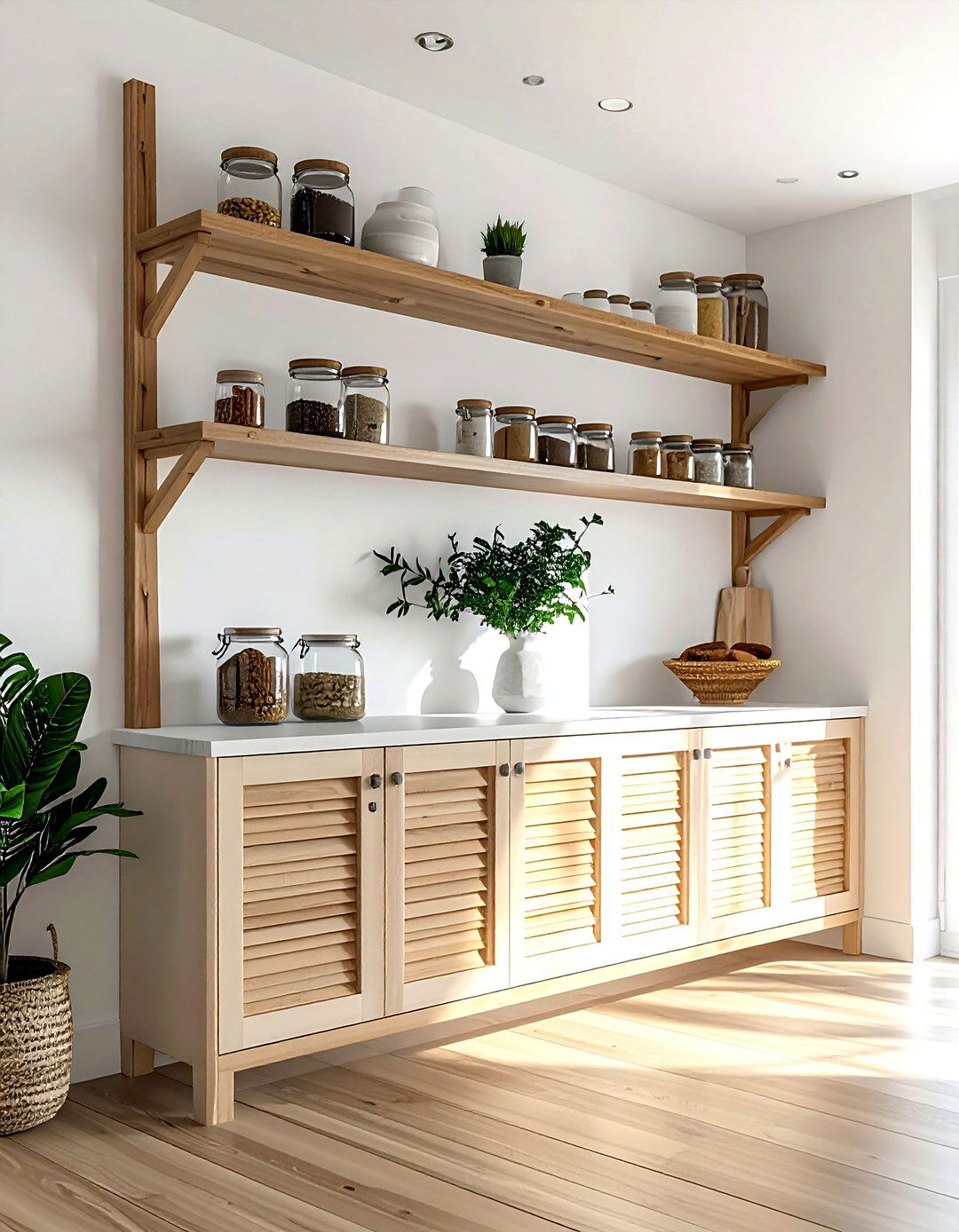 Ladder shelf with cabinet - 30 living room ladder shelf ideas