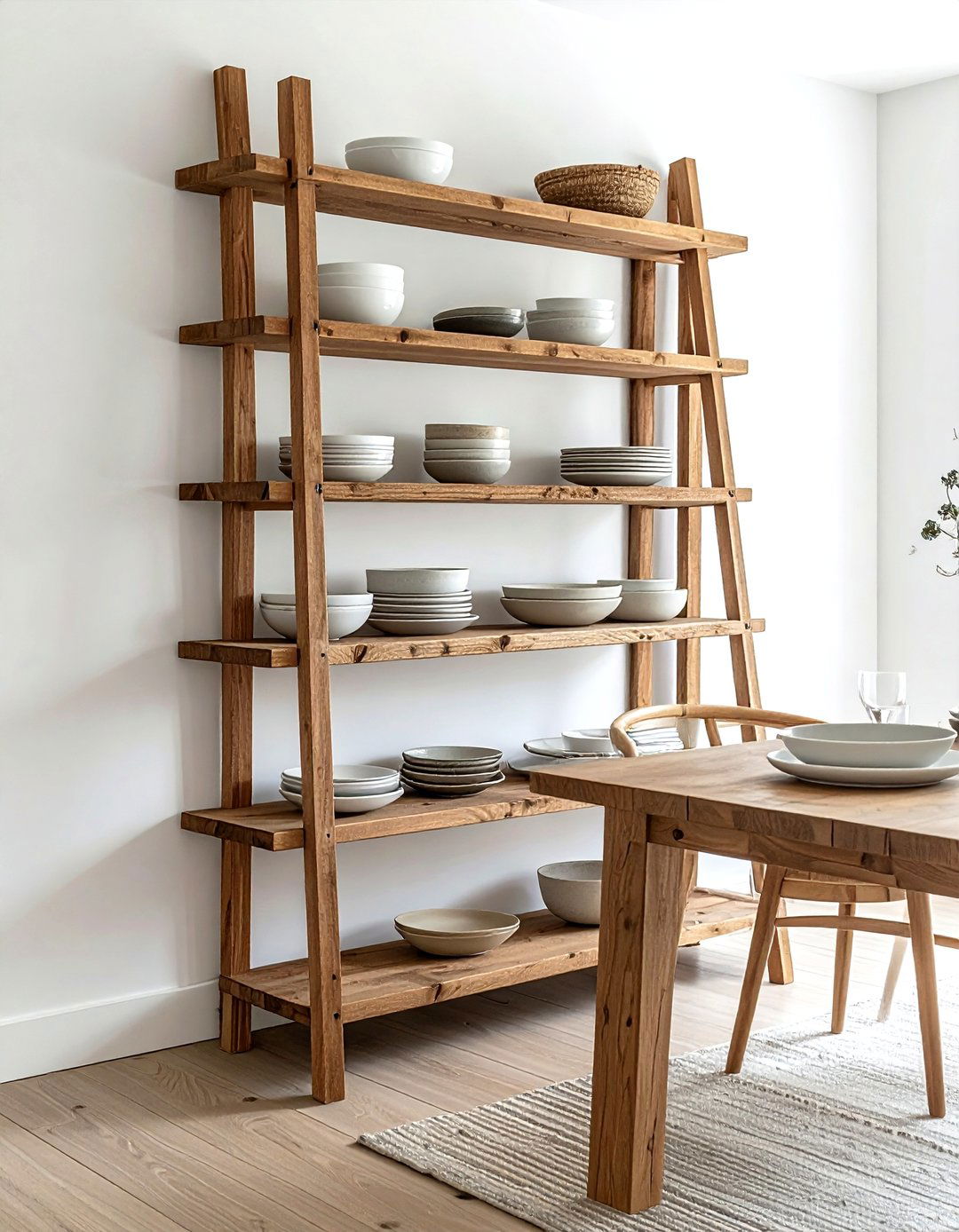 Ladder shelves dining room wall - 30 dining room overhead storage ideas