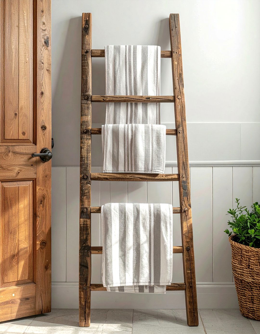 Ladder towel display - 30 bathroom wall decor ideas
