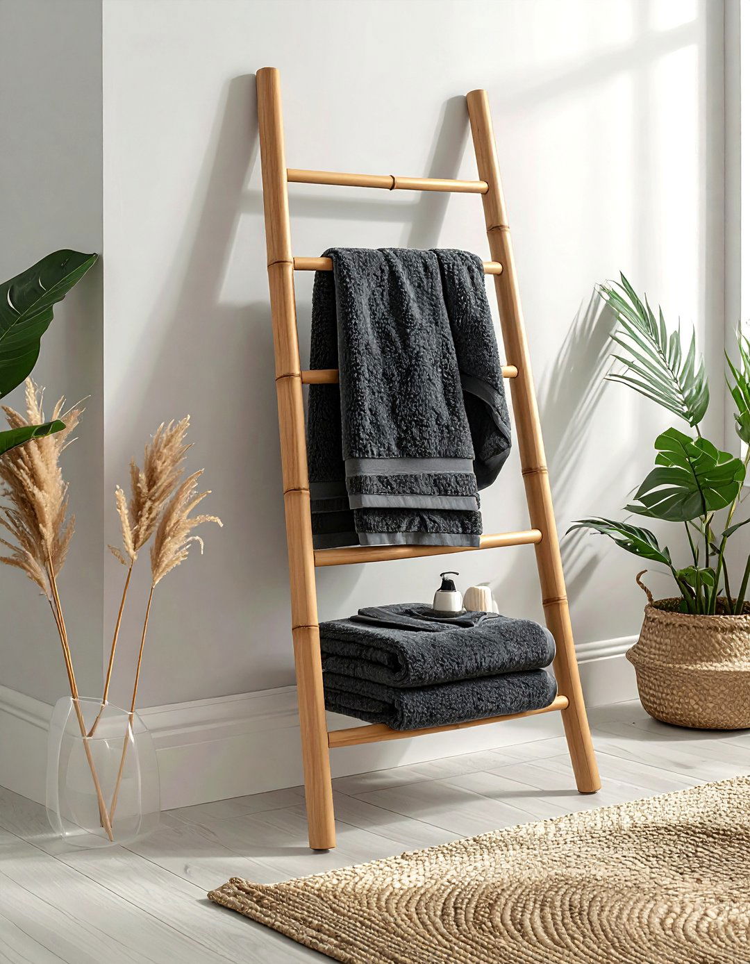 Ladder towel rack - 30 bathroom space-saving ideas