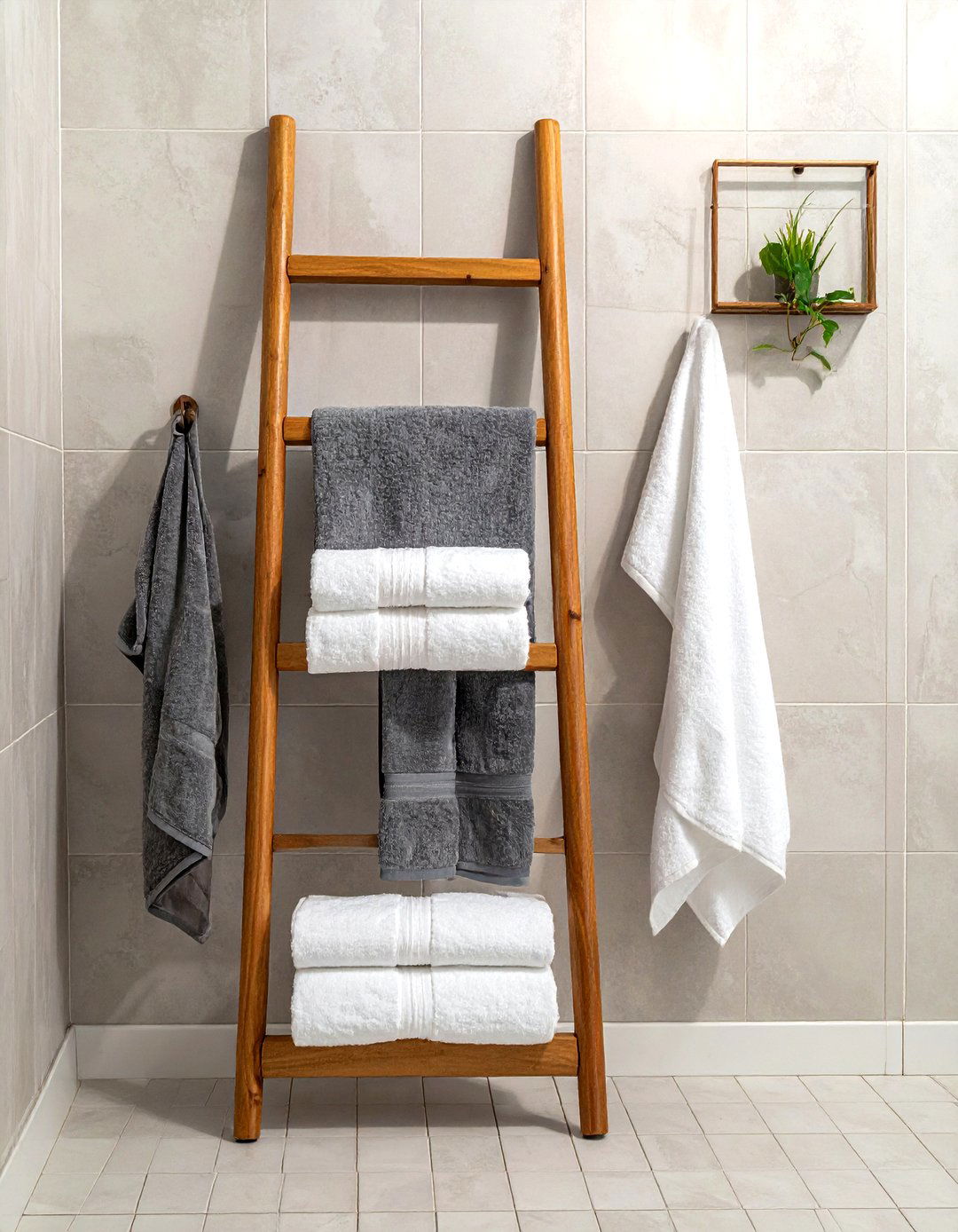 Ladder towel rack - 30 bathroom weekend project ideas