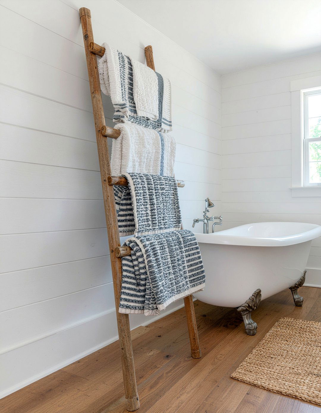 Ladder towel rack - 30 bathroom clever storage ideas