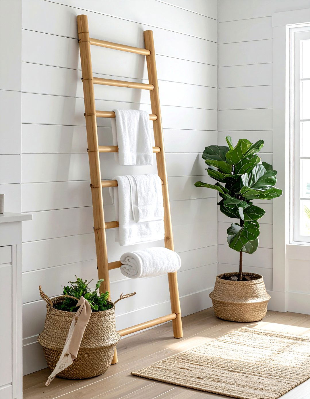 Ladder towel rack - 30 tiny bathroom ideas