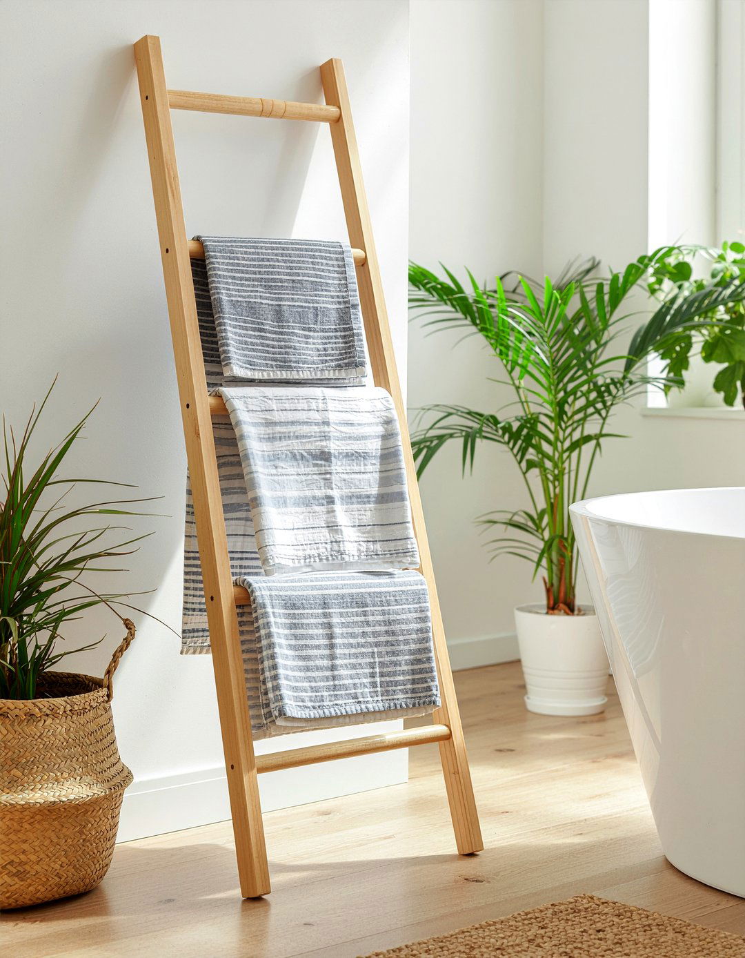 Ladder towel rack - 30 bathroom easy update ideas